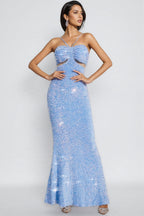 Verze Blue Sequins Halter Maxi Dress