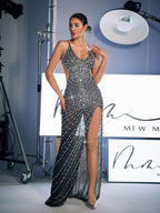 Backless Rhinsetone Cutout Maxi Dress