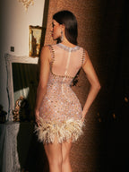 Embellished Feather Mini Dress