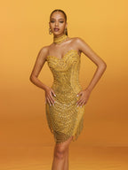 Crystal Fringe Chain Mini Dress