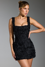 Sol Aesthetic Floral Lace Up Square Neck Mini Dress in Black Statement Occasion Edit