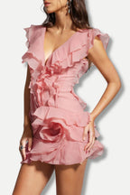 Asymmetric Ruffled Mini Dress