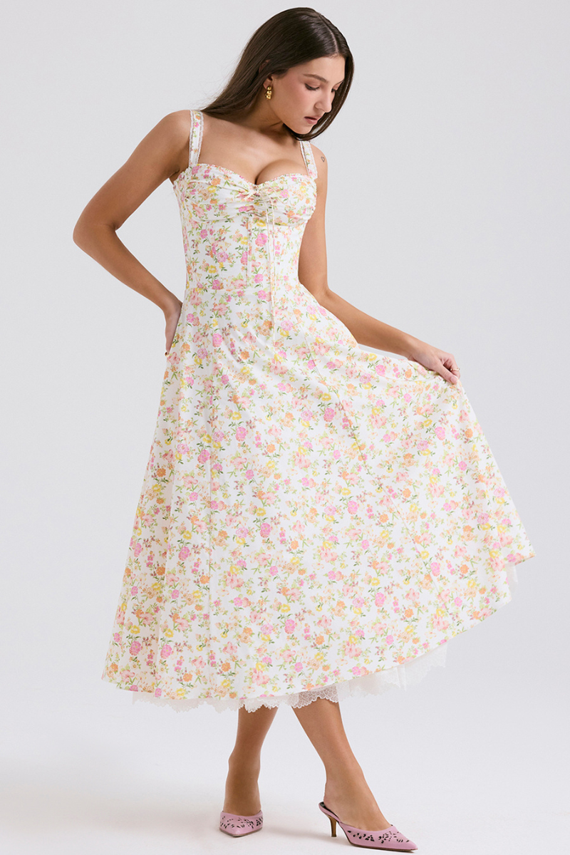 Xandra Boutique Ruched Floral Maxi Dress Premium Wardrobe Essential
