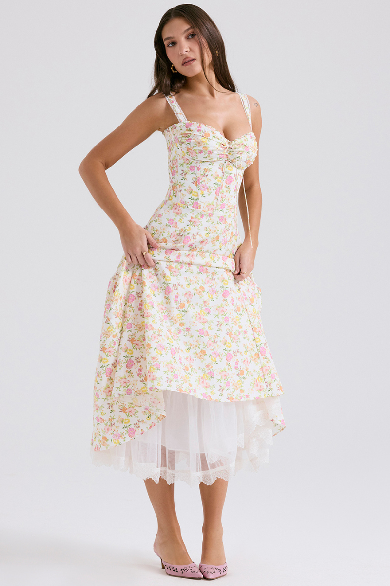 Olga Boutique Ruched Floral Maxi Dress Statement Occasion Edit