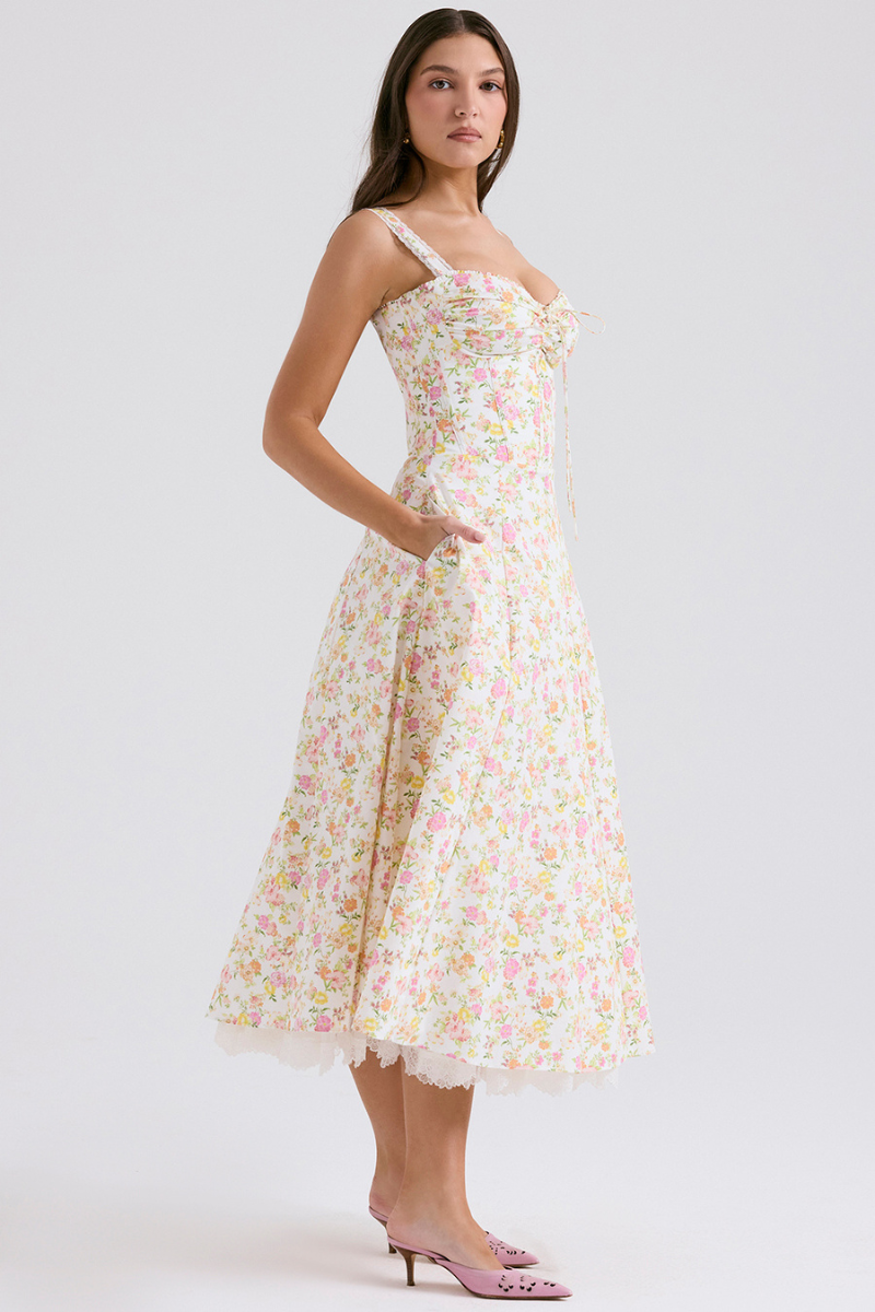 Xandra Boutique Ruched Floral Maxi Dress Premium Wardrobe Essential