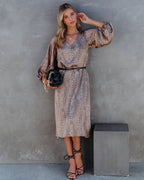 Attitude Satin Printed Balloon Sleeve Midi Dress FINAL