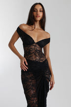 Miran - See - Through Lace Off - Shoulder Maxi Dress