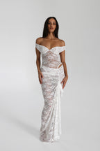 Miran - See - Through Lace Off - Shoulder Maxi Dress