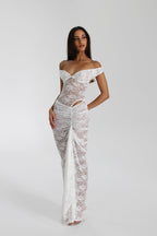 Miran - See - Through Lace Off - Shoulder Maxi Dress