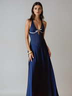 Halterneck Bow Corset Satin Maxi Dress
