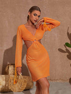 Audrey V Neck Knitted Mini Dress In Orange
