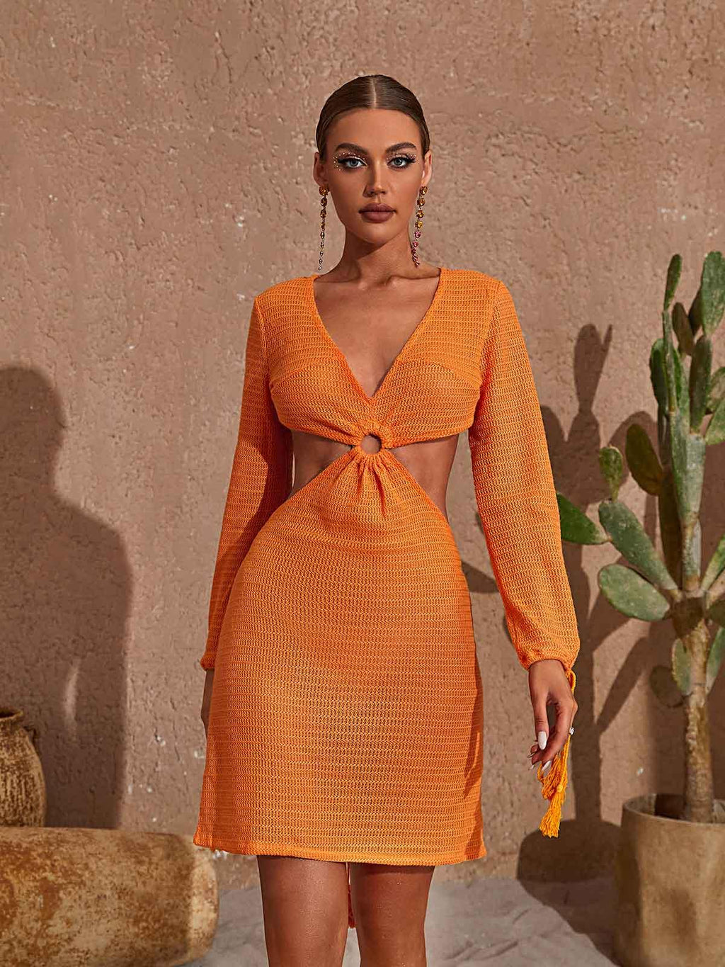Audrey V Neck Knitted Mini Dress In Orange