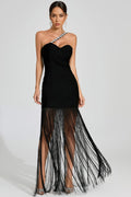 Astradt Black One Shoulder Fringe Maxi Dress
