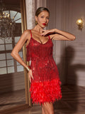 Tassel Feather Mini Dress In Red