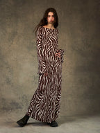 DressBetty - 2024 Spring Zebra Print Long Sleeve Flared Cuff Round Collar Floral Dress