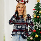 DressBetty - Long Sleeve Small Snowflake Slim Red Christmas Print Sweater Knit JumperPullover Sweater