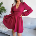 DressBetty - V-Neck Solid Colorl Chiffon Dress