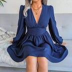 DressBetty - V-Neck Solid Colorl Chiffon Dress