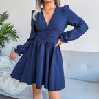 DressBetty - V-Neck Solid Colorl Chiffon Dress