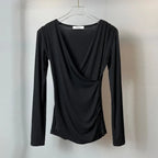 DressBetty - 2024 Solid Slim Waist V-Neck Long Sleeve Women's Tee