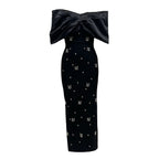 Elegant Ladies Bow Rhinestone Bandage Evening off Shoulder Dress