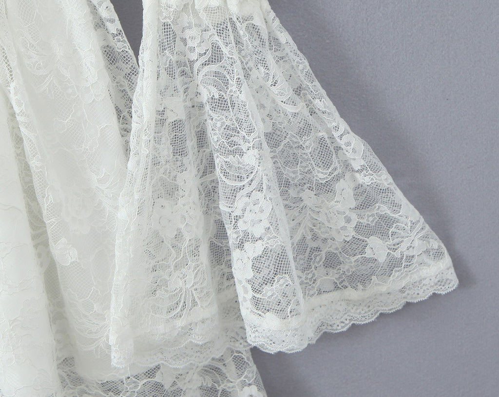 Lace Stitching Elegant Lady Lotus Rhizome Node Solid Color Dress Short Dress
