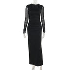 Long dress Socialite Elegant Slim Fit Mesh Sleeves Solid Color