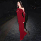Maxi Dress Solid Color One Shoulder Cold Shoulder Slim Sheath Dress