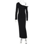 Maxi Dress Solid Color One Shoulder Cold Shoulder Slim Sheath Dress