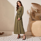 Round Neck Long Sleeve Printed Dress Office Dress