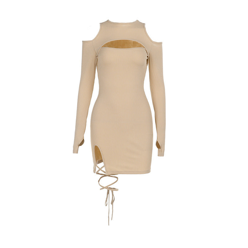 Hip Slim Fit Lace up Hollow Out Cutout Dress