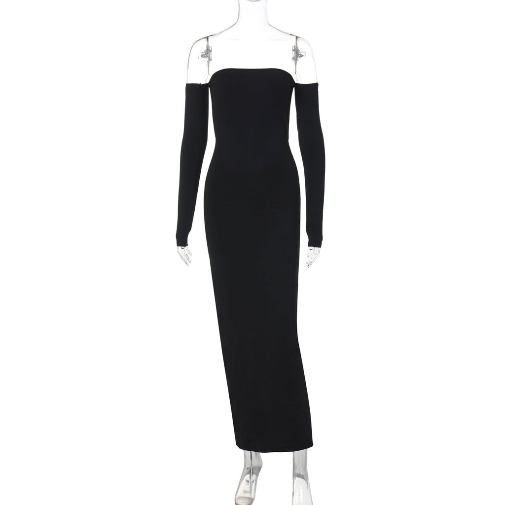 Solid Color Long Sleeve Tube Top Dress Backless Slim Fit Dress