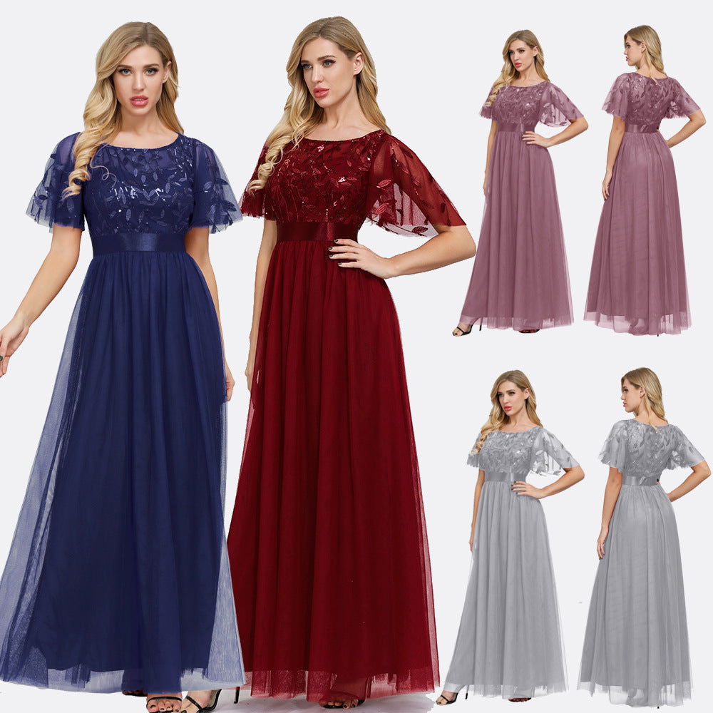 Stretch Waist Patchwork round Neck Party Big a Swing Evening Dress for