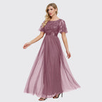 Stretch Waist Patchwork round Neck Party Big a Swing Evening Dress for