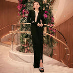 Black Long Sleeve Ring V neck Dress White Red Christmas Dress
