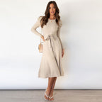 Bubble Long Sleeve Knitted Dress Mid - Length Elegant Slimming High Waist Big Swing Dress Base Sweater Dress