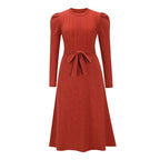 Bubble Long Sleeve Knitted Dress Mid - Length Elegant Slimming High Waist Big Swing Dress Base Sweater Dress