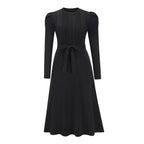 Bubble Long Sleeve Knitted Dress Mid - Length Elegant Slimming High Waist Big Swing Dress Base Sweater Dress