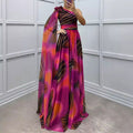 Chiffon Printed Sloping Shoulder Dress Casual Loose Party Dress