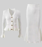 Classic Ruffled V neck Hip Small Fishtail with dress Set