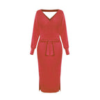 Knitted Dress Slim Double V neck Sweater Dress
