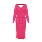 Knitted Dress Slim Double V neck Sweater Dress