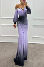 Long Sleeve Off Shoulder Printing Dress Casual Party Dress