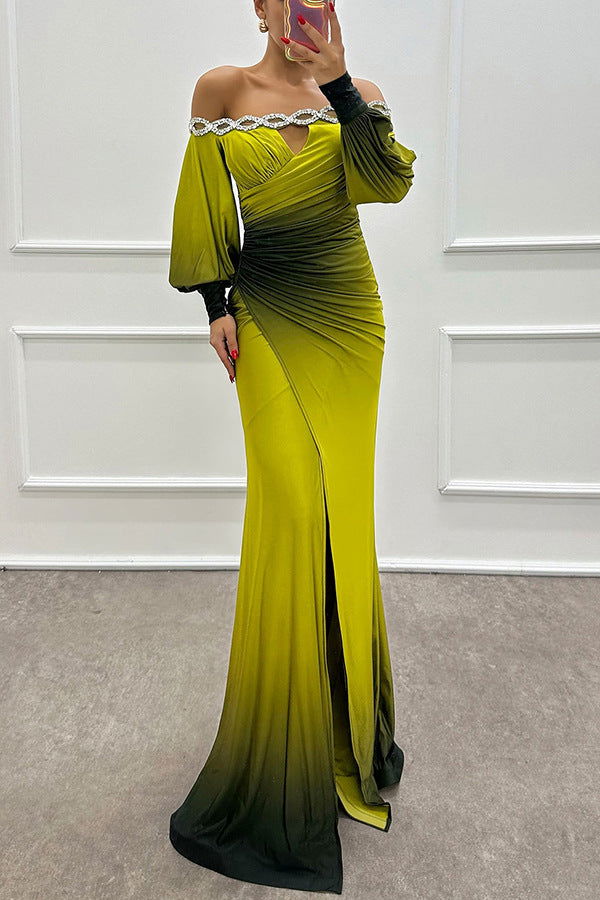 Long Sleeve Off Shoulder Printing Dress Casual Party Dress