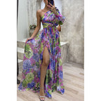 Party Casual Split Dress Loose Multi Color Oblique Shoulder Dress