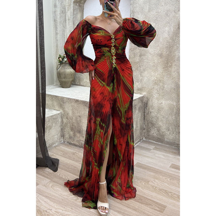 Party Pleated Long Sleeve Dress Loose Casual Dress