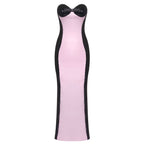 Pink Satin Sequin Ladies Formal Dress Tube Top Elegant