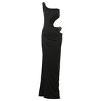 Hollow Out Cutout Slim Fit Maxi Dress Solid Color Split Tube Top Package Hip Dress