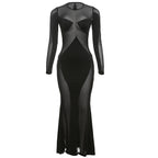 Stitching Mesh See through Maxi Dress Slim Dress