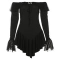off Shoulder Backless Ruffled Solid Color Sheath Dress